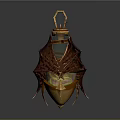 Metallic Decorative Vessel 3D Model With Hexagonal Top Wing Like Panels And Glowing Base