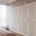 White Modern Wardrobe With Vertical Striped Doors And Gold Handles Design
