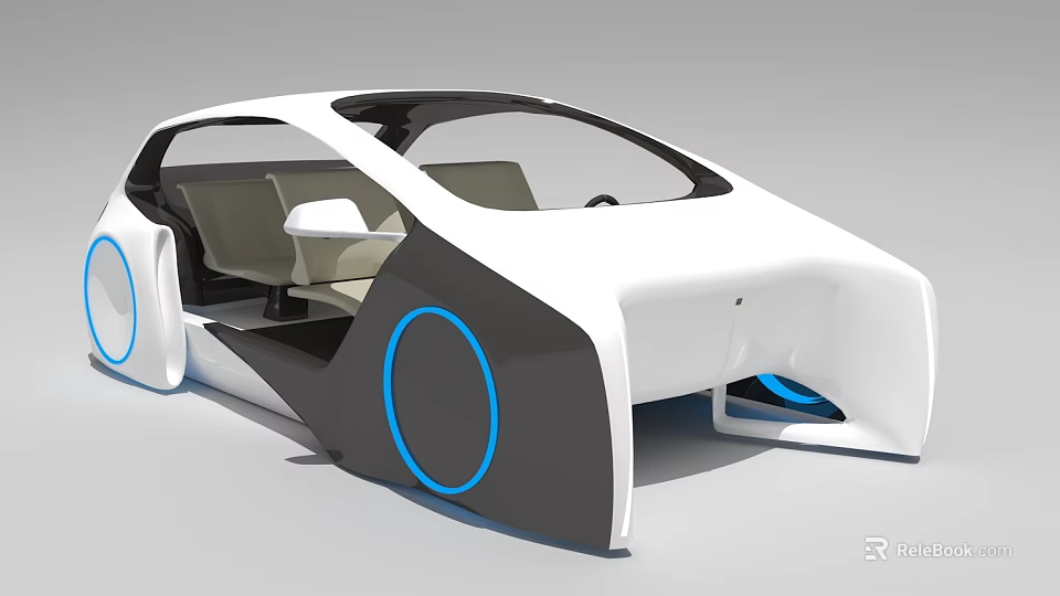 Futuristic Concept Car With White Black Exterior And Blue Circular Accents Open Doors 3d model 