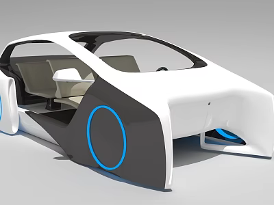 Futuristic Concept Car With White Black Exterior And Blue Circular Accents Open Doors 3d model