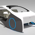 Futuristic Concept Car With White Black Exterior And Blue Circular Accents Open Doors