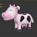 Cartoon Style Cow Toy With White Body Black Spots Pink Nose And Black Hooves