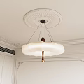 Cloud Shaped Modern Chandelier In White With Wooden Detail On Decorative Ceiling