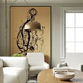 Stylish Living Room Interior With White Sofa White Armchairs Wooden Coffee Table And Abstract Painting