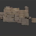 Ancient Rustic Wooden Stone Structure With Planks And Rock Blocks 3d model