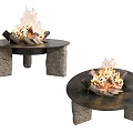 Round Fire Pit With Stone Base Featuring Burning Logs And Flames