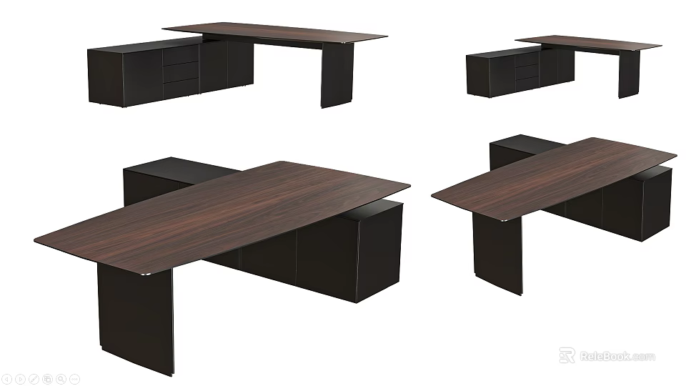 Modern Office Desk Design With Wooden Top Black Base And Storage Drawers 3d model 