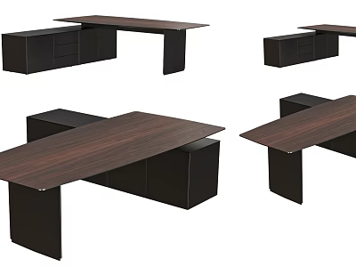 Modern Office Desk Design With Wooden Top Black Base And Storage Drawers 3d model