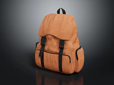 Tan Brown Backpack With Black Straps And Multiple Pockets For Daily Use 3d model