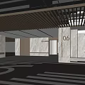 Modern Lobby Interior With Marble Walls Number 06 Signs Wooden Slat Ceiling And Indoor Tree