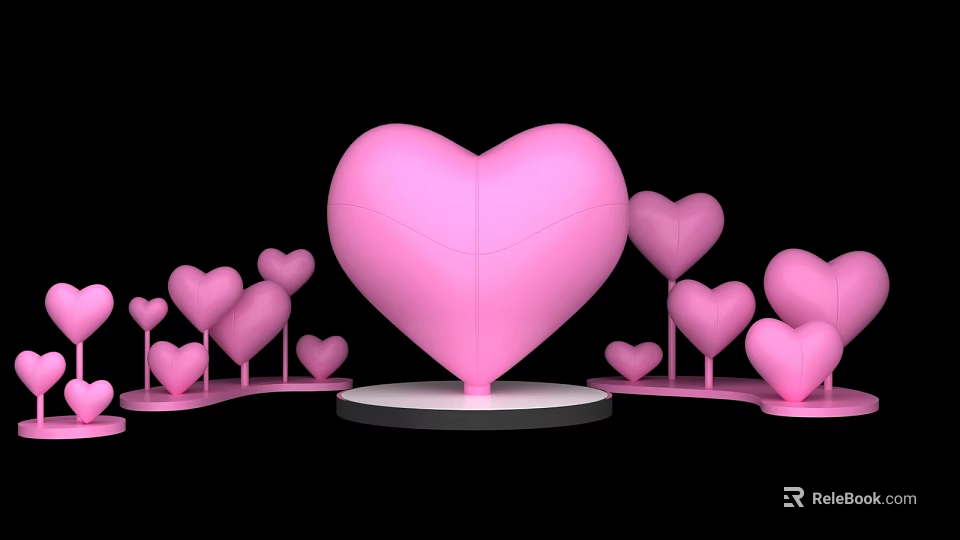Photo Check In Spot With Large Pink Heart And Smaller Hearts On White Bases 3d model 