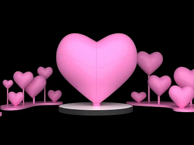Photo Check In Spot With Large Pink Heart And Smaller Hearts On White Bases 3d model