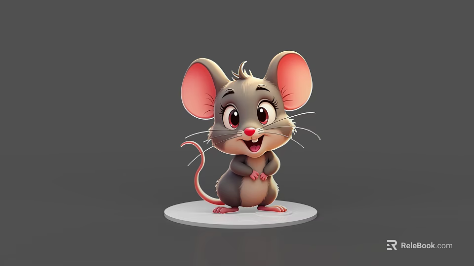 Cute Cartoon Reptile Figure With Gray Body And Pink Inner Ears On White Base 3d model 