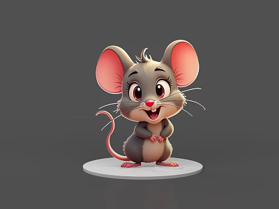 Cute Cartoon Reptile Figure With Gray Body And Pink Inner Ears On White Base 3d model