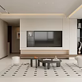 Modern Living Dining Room Interior With Large Windows City View Beige Sofa And Coffee Table