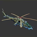 Camouflaged Helicopter Model With Main Rotors Landing Gear And Detailed Fuselage