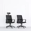 Two Black Mesh Office Chairs With Modern Design And Rolling Wheels In White Space