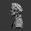 Detailed Elderly Man Portrait Bust Sculpture With Turban And Striped Shirt
