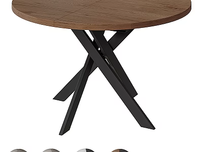 Modern Round Solid Wood Table With Sturdy Crisscross Black Metal Legs For Casual Home Dining 3d model