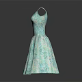 Light Green Sleeveless Dress Featuring Floral Pattern And Flared Skirt