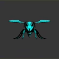 Stylized 3D Bee Model With Teal Wings And Black Striped Body