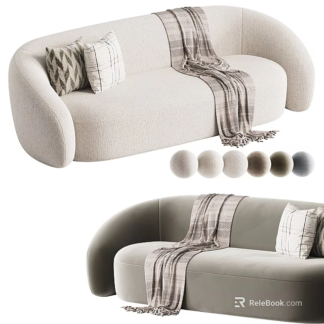 Modern Curved Plush Double Sofa With Decorative Pillows And Cozy Throw Blanket Multiple Color Options 3d model 