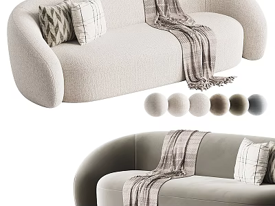 Modern Curved Plush Double Sofa With Decorative Pillows And Cozy Throw Blanket Multiple Color Options 3d model