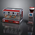 Red And Silver Coffee Machine With Control Knobs And Coffee Grinder With Digital 3d model