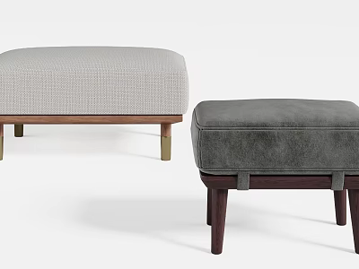 Modern Minimalist Upholstered Ottomans With Light Grey And Dark Grey Fabric And Wooden Legs 3d model