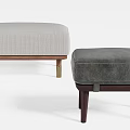 Modern Minimalist Upholstered Ottomans With Light Grey And Dark Grey Fabric And Wooden Legs