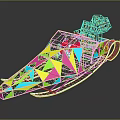 Colorful Geometric Transparent Structure With Multicolored Triangles Metal Frame And Reflective Base