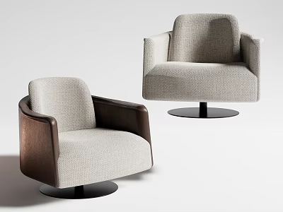 Modern Accent Chairs with Light Gray Fabric Dark Wooden Armrests and Black Round Metal Bases 3d model