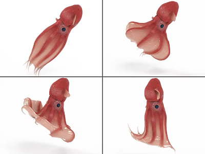 3D Rendered Red Squid Aquatic Animal With Extended Tentacles Shown In Multiple Angles 3d model