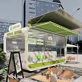 Modern Mobile Street Food Restaurant With Comfortable Outdoor Dining Seats Located In City Public Plaza