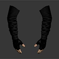 Pair Of Hands Wearing Black Long Gloves Covering Wrist To Fingers On Dark Background