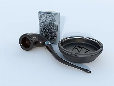 Elegant Ornament Decor Combination with Tobacco Pipe Ashtray and Lighter Set 3d model