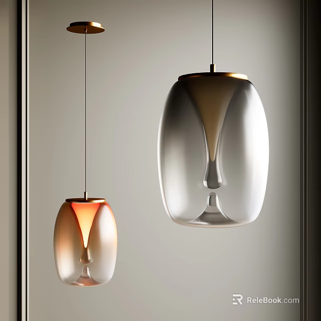 Modern Pendant Lights With Transparent Glass And Warm Orange Tones In Minimalist Interior 3d model 