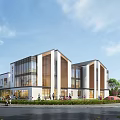 Contemporary School Building Featuring Glass Curtain Walls Wooden Accents And Surrounding Greenery