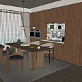 Quiet Chinese and Ancient Style Restaurant Dining Table and Chair Combination Sideboard Small Chandelier 3d model