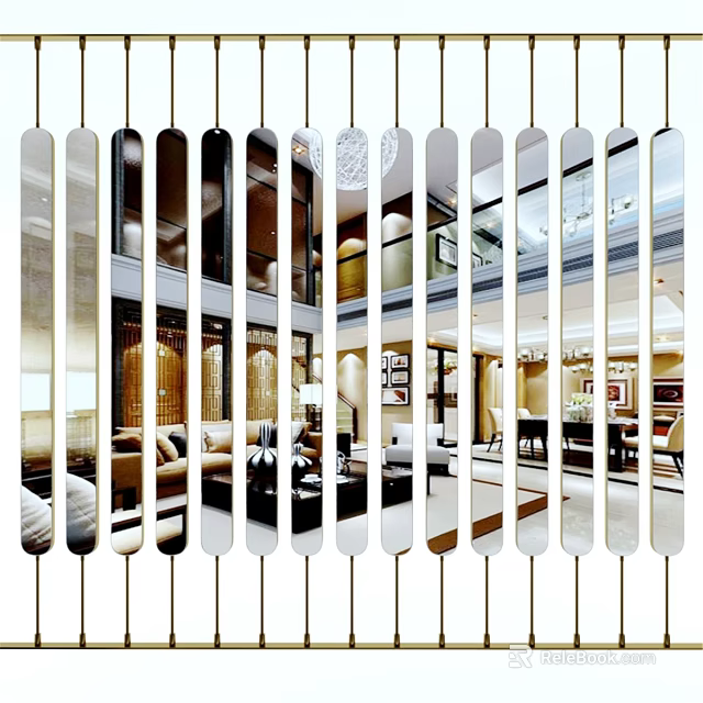 Vertical Striped Wall Decor With Reflective Panels For Modern Interior Spaces 3d model 