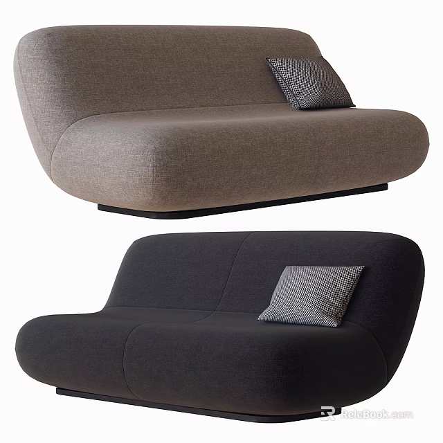 Modern Two Seater Sofa in Gray and Black with Stylish Gray Cushions 3d model 