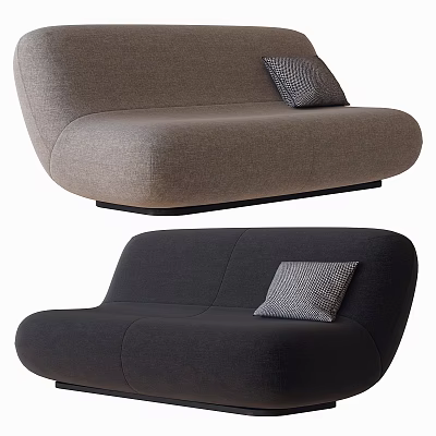 Modern Two Seater Sofa in Gray and Black with Stylish Gray Cushions 3d model