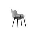 Modern Grey Upholstered Single Chair with Armrests and Black Metal Legs