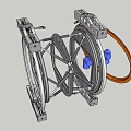Mechanical Metal Frame Structure With Circular Openings Orange Cables And Connecting Support Parts