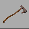 Vintage Rusty Axe With Carved Wooden Handle And Metal Head Design