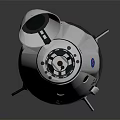 White Mechanical Device With Circular Top Colorful Dots And Rocket Like Fins
