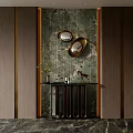 Foyer Hallway Interior With Green Marble Wall Oval Mirrors And Black Console Table