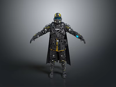 Game And Movie Character With Mechanical Armor Cloak And Glowing Details Design 3d model