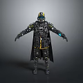 Game And Movie Character With Mechanical Armor Cloak And Glowing Details Design