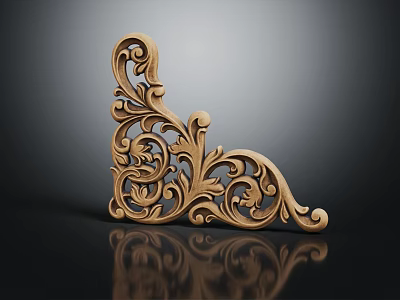 Intricate Carved Wooden Decorative Bracket With Vine Leaf Patterns And Curved Designs 3d model